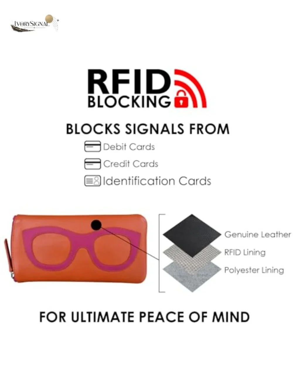 Genuine Leather Soft Eyeglass Case with RFID Blocking Lining, Zip Closure,